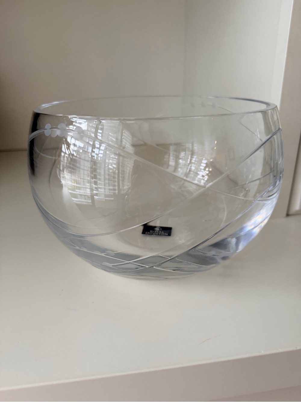Vintage ROYAL DOULTON Crystal Etched Large Glass Bowl Clear NEW